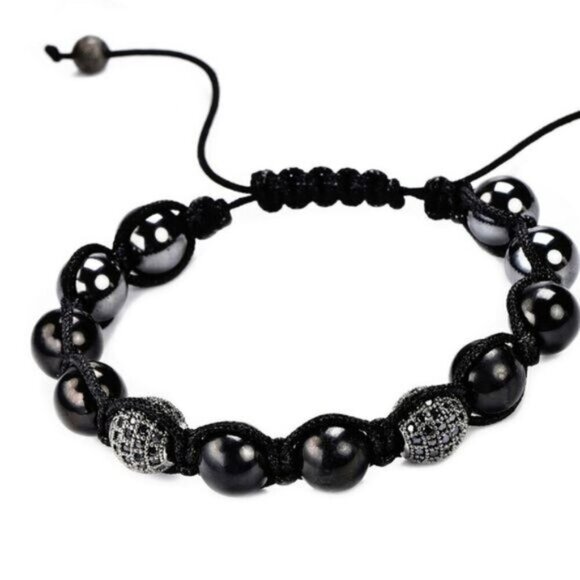 Shamballa ✦ Adjustable Bracelet ✦ Shungite & Hematite Black Diamond Unisex - Picture 2 of 5